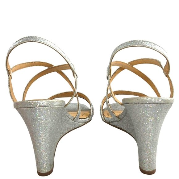 American Glamour by Badgley Mischka Silver Rhinestone Strappy Wedge Sandals 8 - Picture 5 of 8